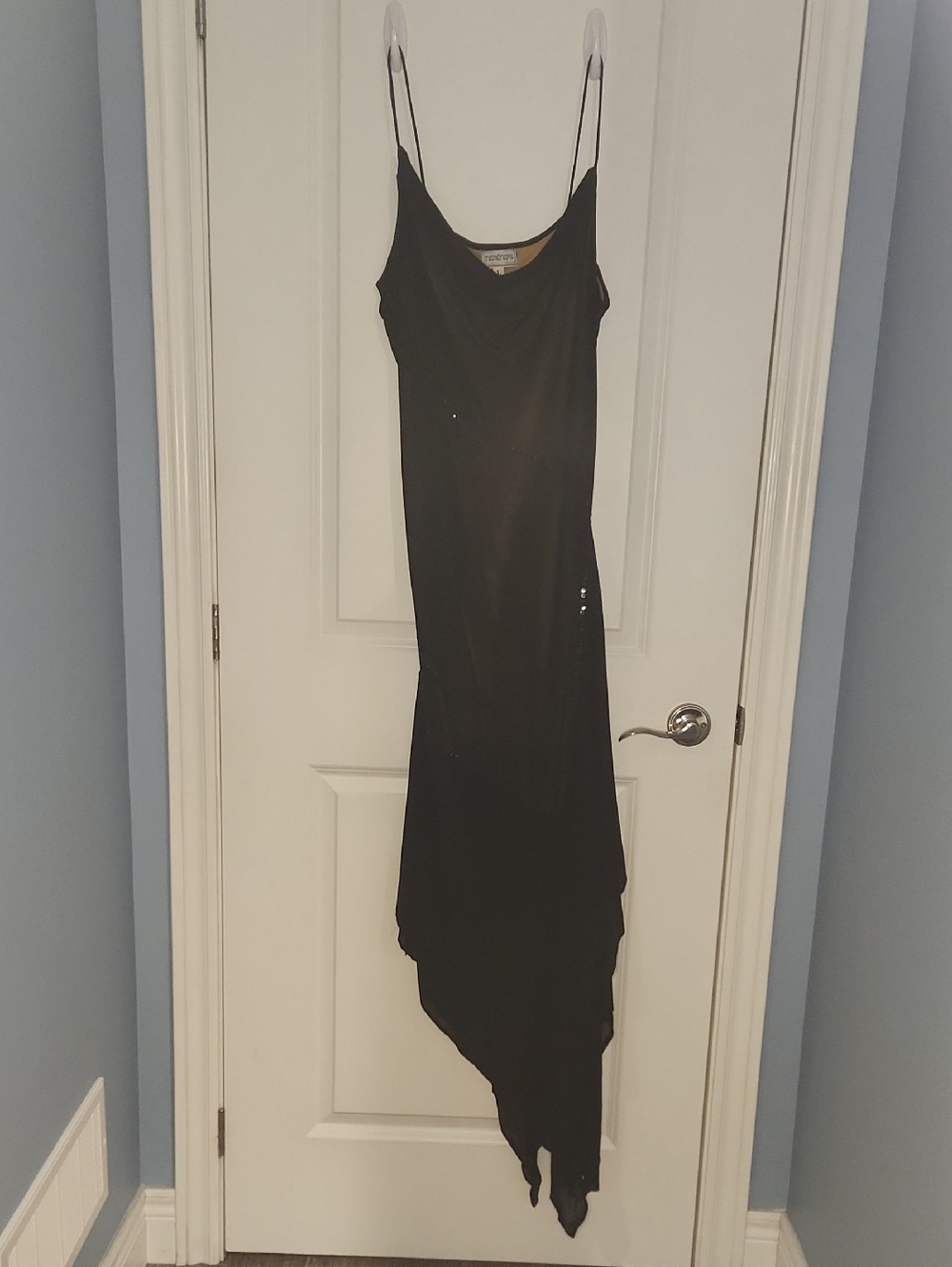 Sleek Black Asymmetrical Slip Prom Dress with Cowl Neck